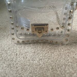 Claire's Transparent Crossbody Bag with Gold Studs